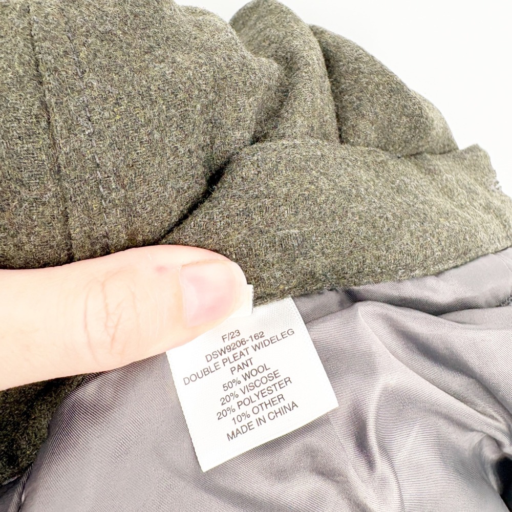 Denimist Womens Dark Olive Wool Blend Double Pleat Wide Leg Trouser Pants 30 - Picture 9 of 10